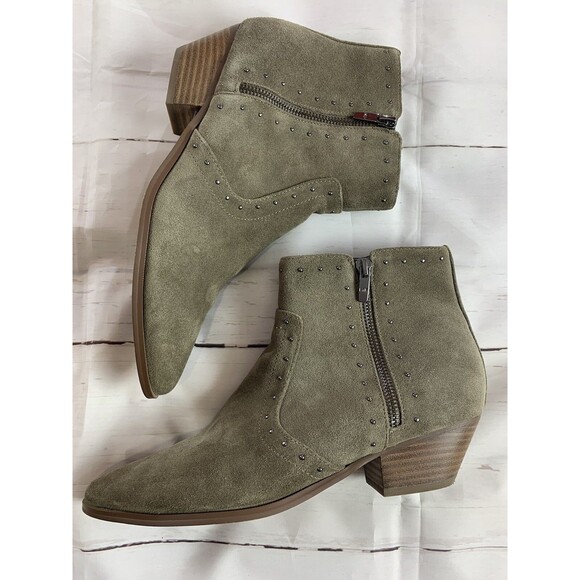 Marc Fisher Suede Leather ankle bootie 10 Pointy Toe Western Gray Green Moss Zip - Picture 4 of 12